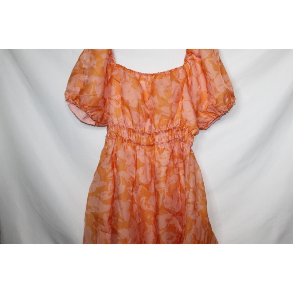 Arula women's dress size XL Sonya orange organza floral mini puff sleeve summer - Picture 4 of 12